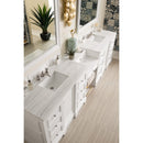 James Martin De Soto 118" Double Vanity Set Bright White with Makeup Table 3 cm Arctic Fall Solid Surface Top 825-V118-BW-DU-AF