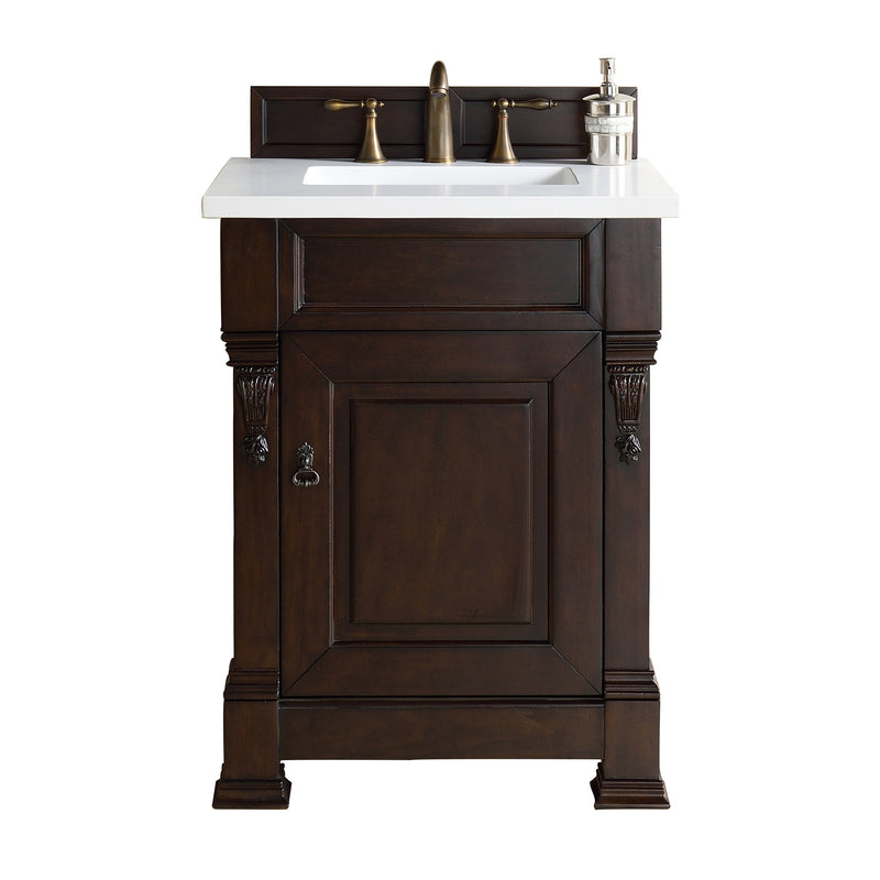 James Martin Brookfield 26" Burnished Mahogany Single Vanity with 3 cm Classic White Quartz Top 147-114-V26-BNM-3CLW