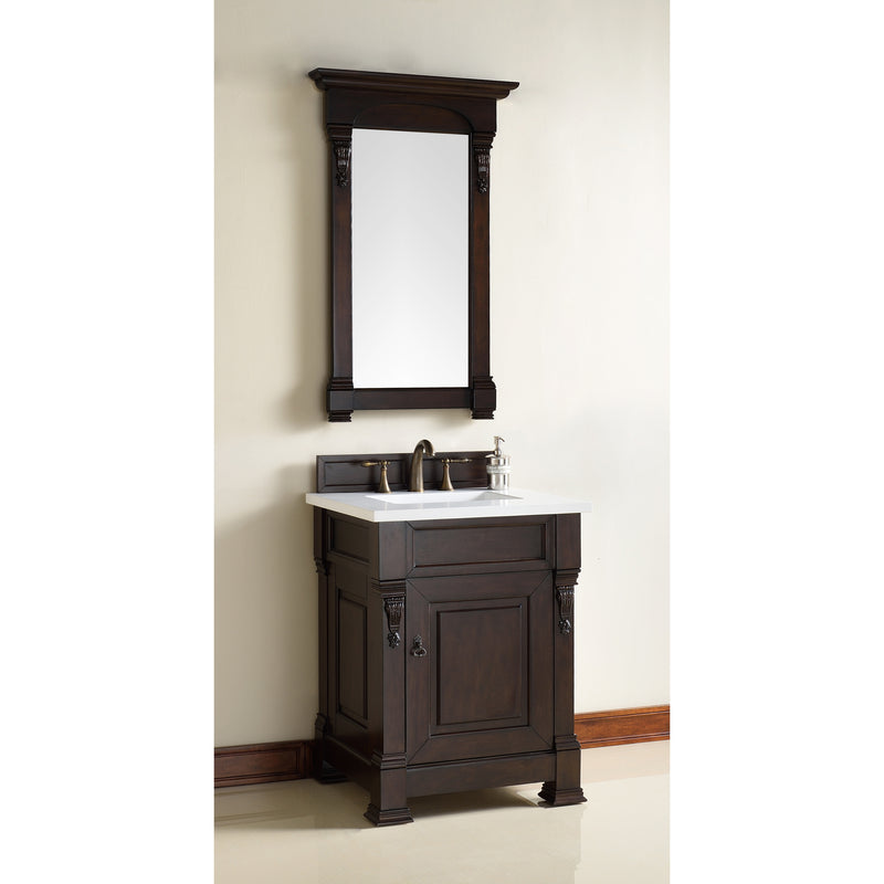 James Martin Brookfield 26" Burnished Mahogany Single Vanity with 3 cm Classic White Quartz Top 147-114-V26-BNM-3CLW