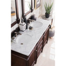 James Martin Brittany 60" Burnished Mahogany Double Vanity with 3 cm Carrara White Top 650-V60D-BNM-3OCAR