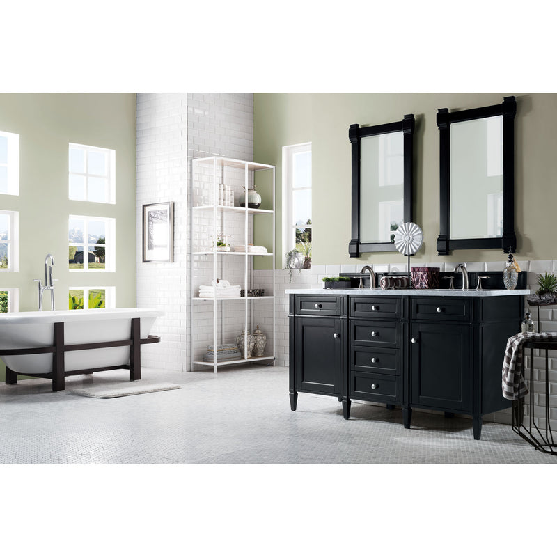 James Martin Brittany 60" Black Onyx Double Vanity with 3 cm Carrara Marble Top 650-V60D-BKO-3CAR