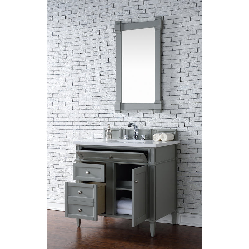 James Martin Brittany 36" Urban Gray Single Vanity with 3 cm Classic White Quartz Top 650-V36-UGR-3CLW