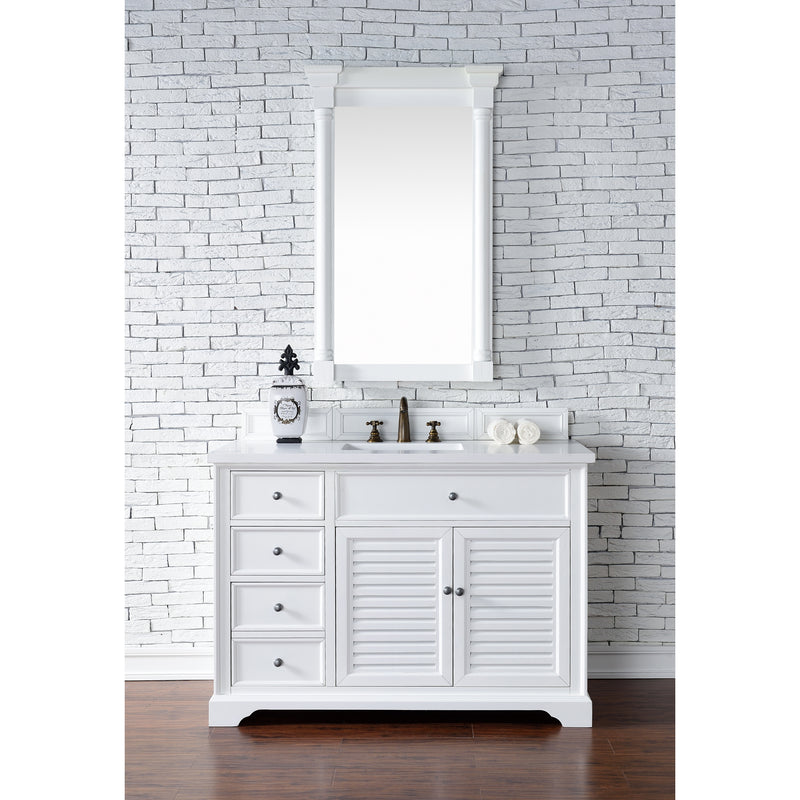 James Martin Savannah 48" Single Vanity Cabinet Bright White with 3 cm Classic White Quartz Top 238-104-V48-BW-3CLW