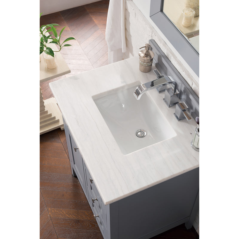 James Martin Palisades 30" Single Vanity Silver Gray with 3 cm Arctic Fall Solid Surface Top 527-V30-SL-3AF