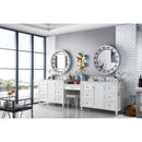 James Martin Copper Cove Encore 122" Double Vanity Set Bright White with Makeup Table 3 cm Carrara Marble Top 301-V122-BW-DU-3CAR