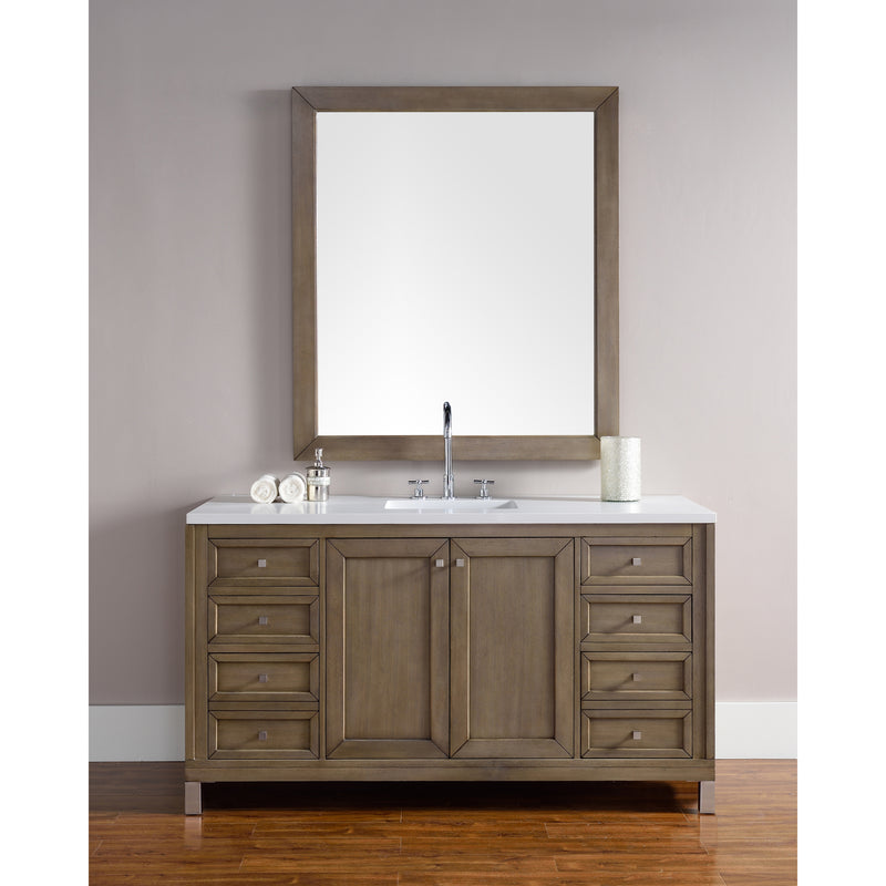 James Martin Chicago 60" Single Vanity Whitewashed Walnut with 3 cm Classic White Quartz Top 305-V60S-WWW-3CLW