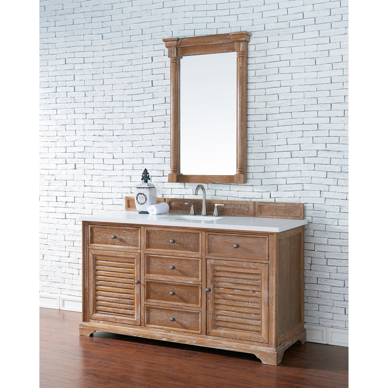 James Martin Savannah 60" Single Vanity Cabinet Driftwood with 3 cm Classic White Quartz Top 238-104-5311-3CLW