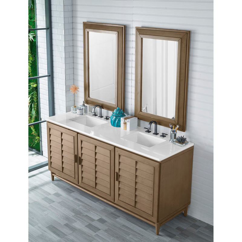 James Martin Portland 72" Double Vanity Whitewashed Walnut with 3 cm Classic White Quartz Top 620-V72-WW-3CLW