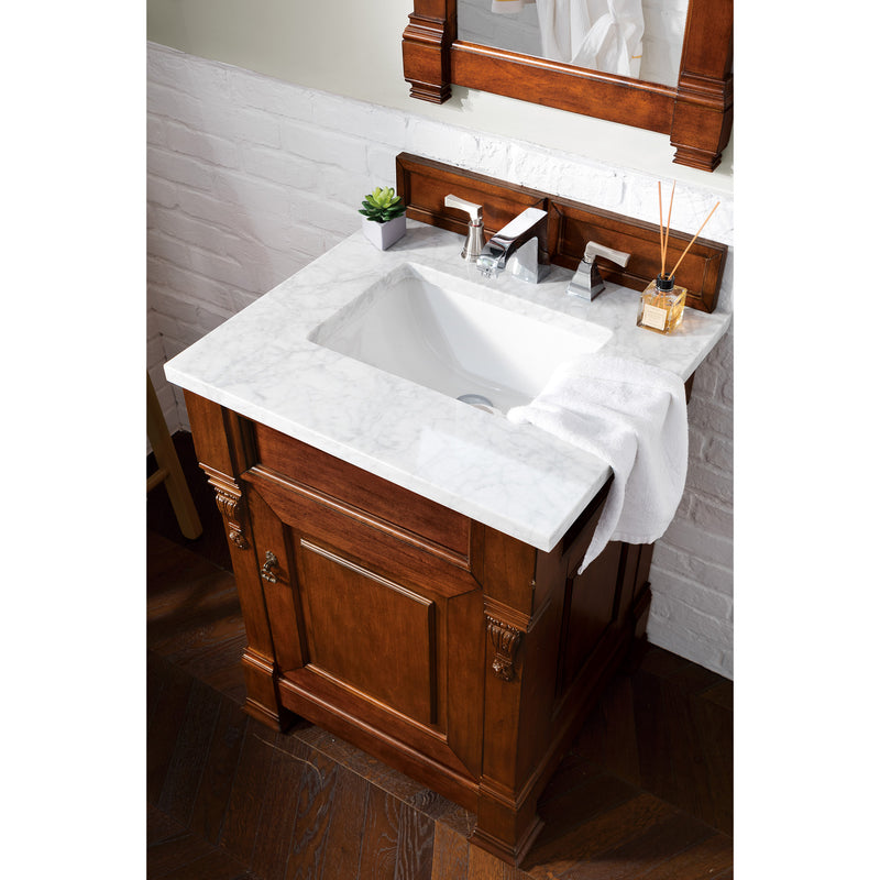 James Martin Brookfield 26" Warm Cherry Single Vanity with 3 cm Carrara Marble Top 147-114-V26-WCH-3CAR