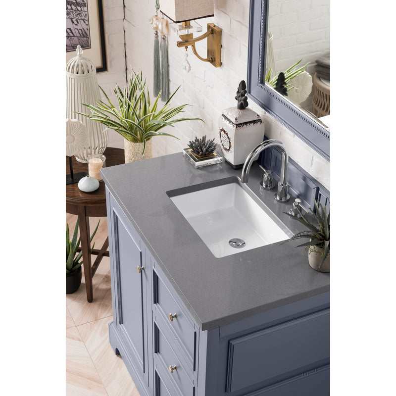 James Martin De Soto 36" Single Vanity Silver Gray with 3 cm Gray Expo Quartz Top 825-V36-SL-3GEX