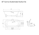 Cambridge Plumbing Cast Iron Double Ended Clawfoot Tub 60" x 30" 7" Drillings BN Feet