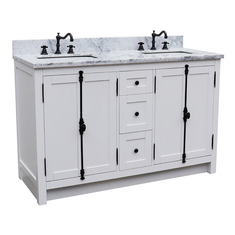 Bellaterra 55" Double Vanity" Glacier Ash Finish Top With Black Galaxy And Rectangle Sink 400100-55-GA-WM