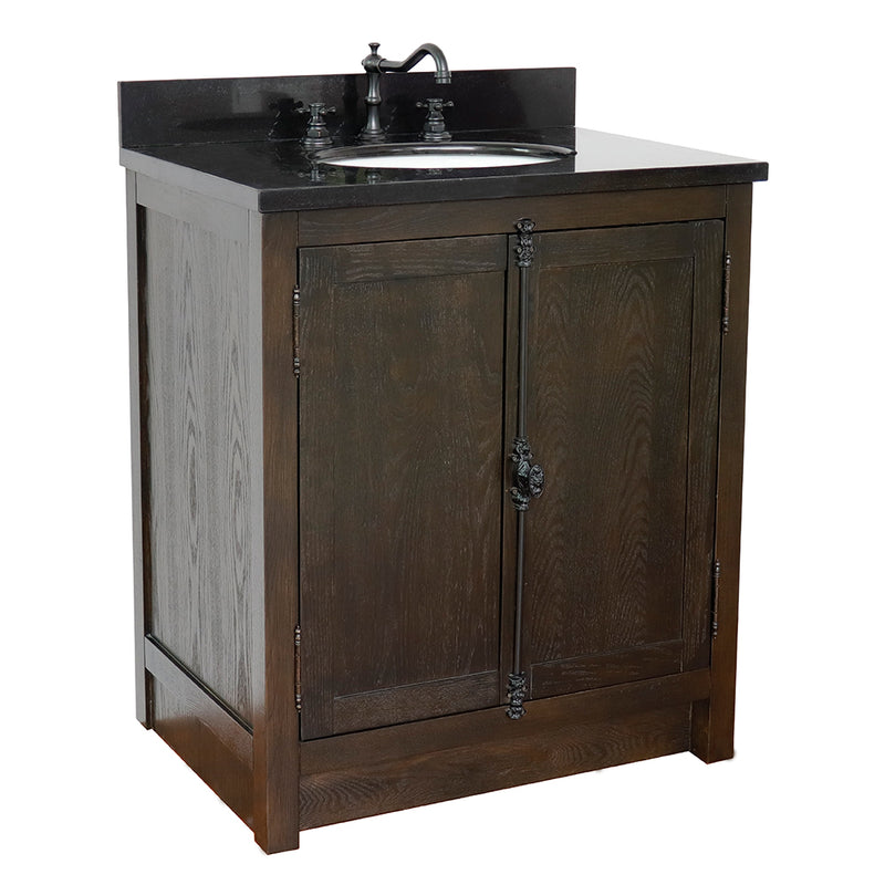 Bellaterra 31" Single Vanity" Brown Ash Top With Black Galaxy And Oval Sink 400100-BA-BGO