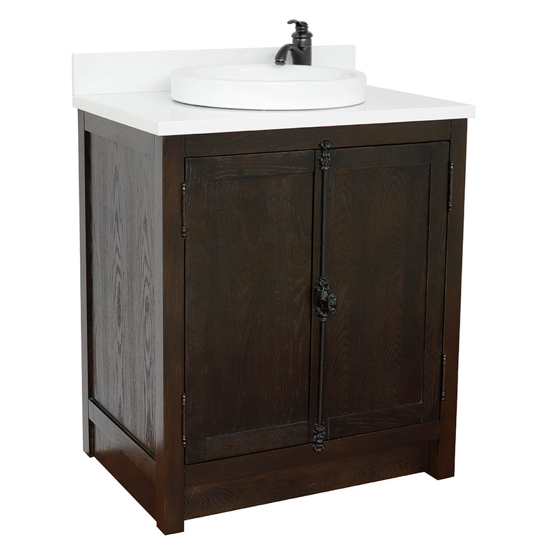 Bellaterra 31" Single Vanity" Brown Ash Top With White Quartz And Round Top 400100-BA-WERD