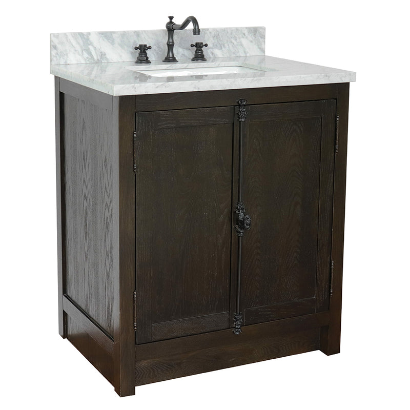 Bellaterra 31" Single Vanity" Brown Ash Top With White Carrara And Rectangle Sink 400100-BA-WMR