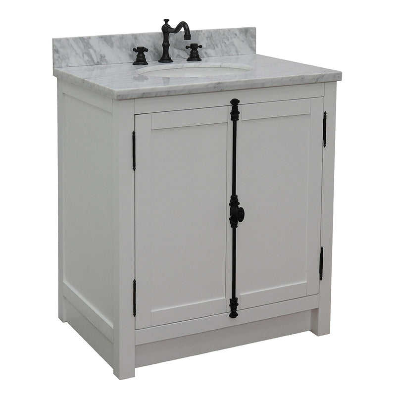 Bellaterra 31" Single Vanity" Glacier Ash Finish Top With White Carrara And Oval Sink 400100-GA-WMO