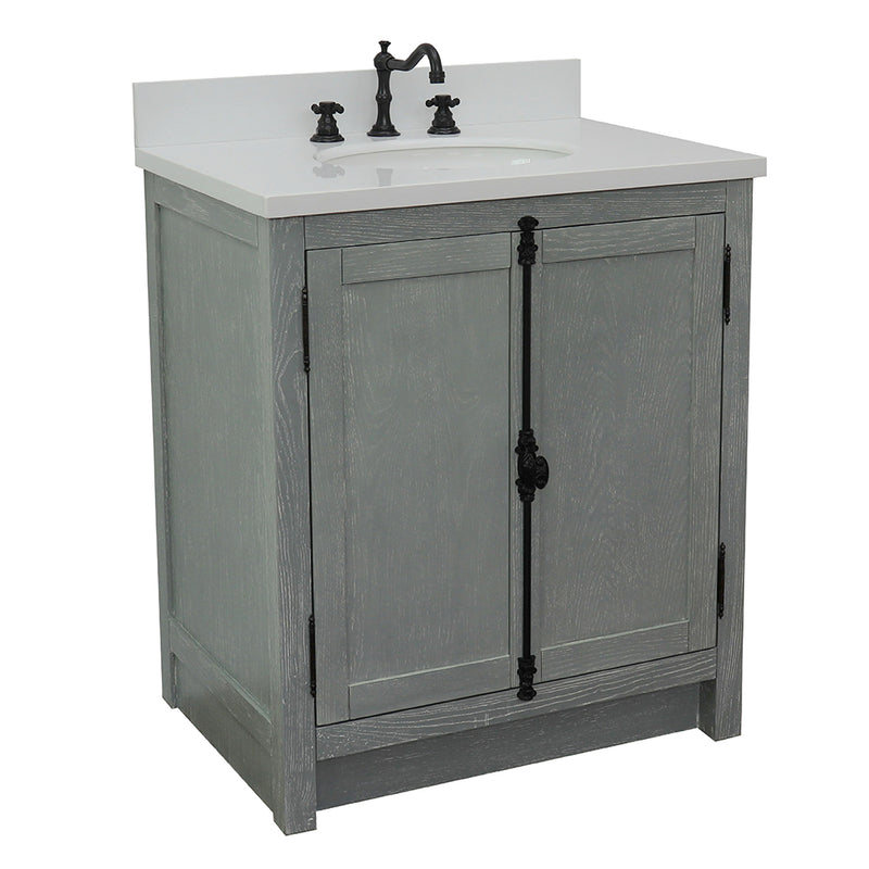 Bellaterra 31" Single Vanity" Gray Ash Finish Top With White Quartz And Oval Sink 400100-GYA-WEO