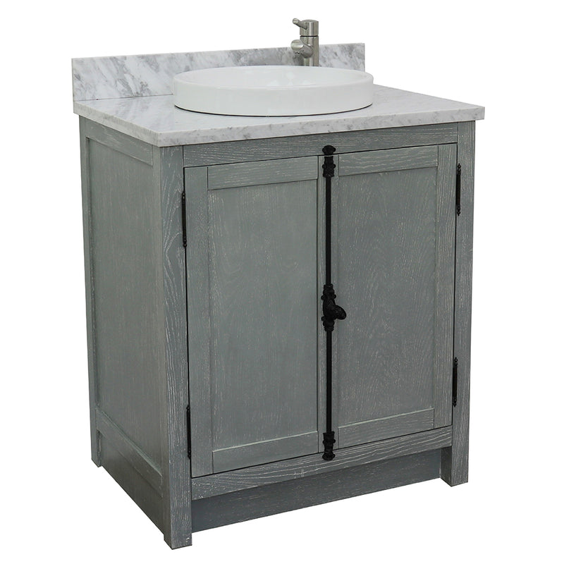 Bellaterra 31" Single Vanity" Gray Ash Finish Top With White Carrara And Round Sink 400100-GYA-WMRD