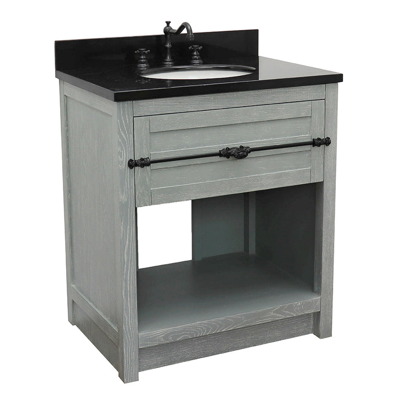 Bellaterra 31" Single Vanity" Gray Ash Finish Top With Black Galaxy And Oval Sink 400101-GYA-BGO