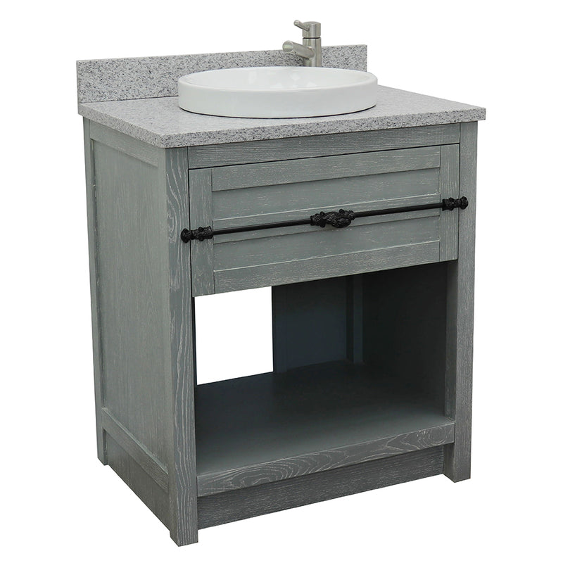 Bellaterra 31" Single Vanity" Gray Ash Finish Top With Gray Granite And Round Sink 400101-GYA-GYRD