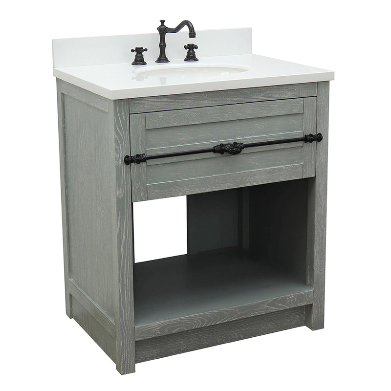 Bellaterra 31" Single Vanity" Gray Ash Finish Top With White Quartz And Oval Sink 400101-GYA-WEO