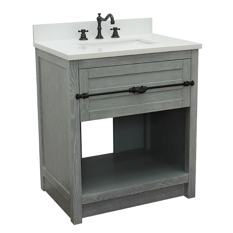 Bellaterra 31" Single Vanity" Gray Ash Finish Top With White Quartz And Rectangle Sink 400101-GYA-WER