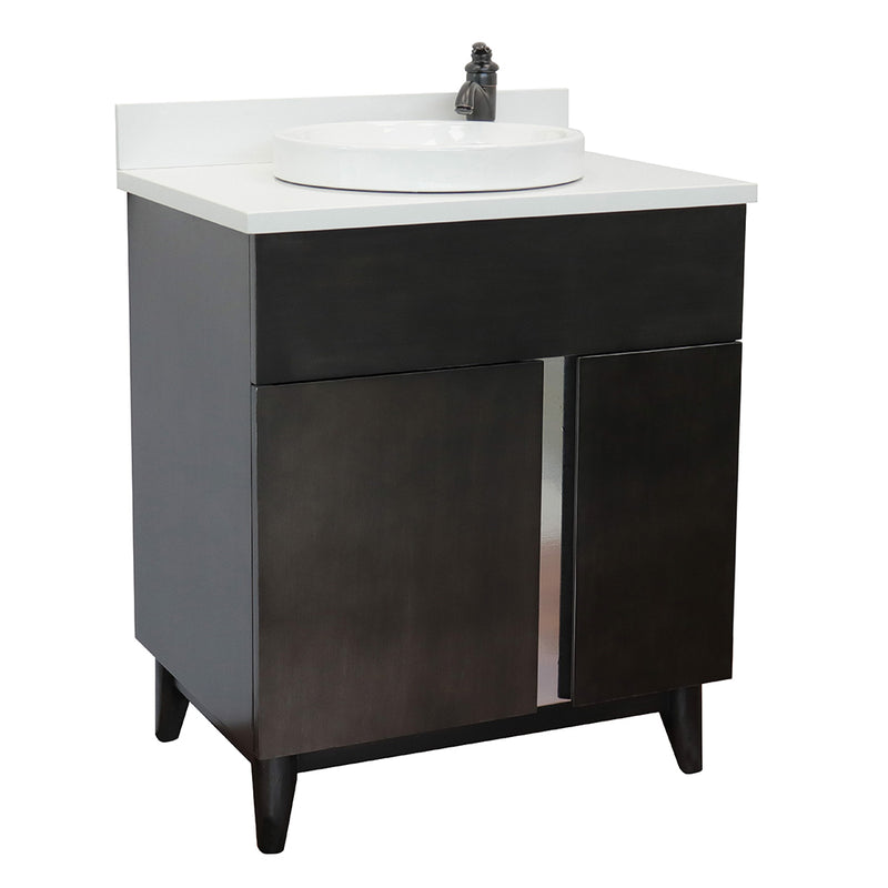 Bellaterra 31" Single Vanity" Silvery Brown Finish Top With White Quartz And Round Sink 400200-SB-WERD