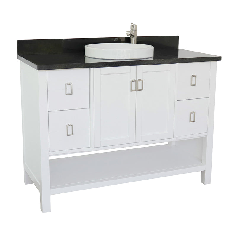 Bellaterra 49" Single Vanity" White Finish Top With Black Galaxy And Round Sink 400300-WH-BGRD