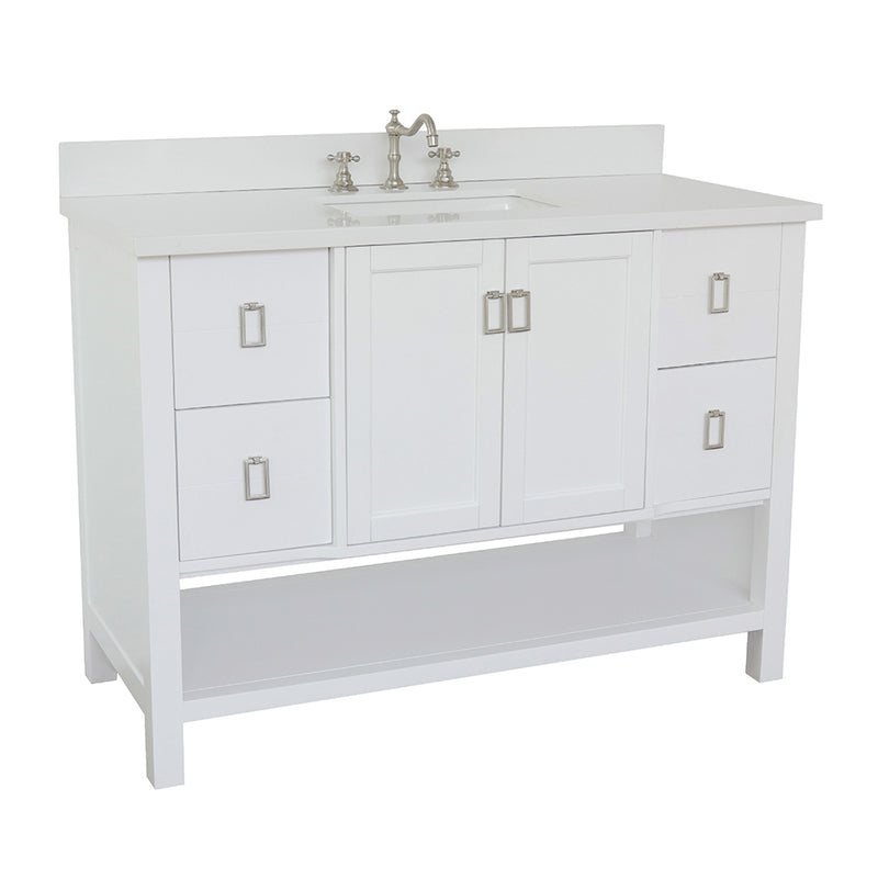 Bellaterra 49" Single Vanity" White Finish Top With White Quartz And Rectangle Sink 400300-WH-WER