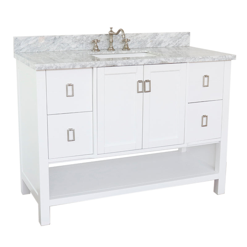 Bellaterra 49" Single Vanity" White Finish Top With White Carrara And Rectangle Sink 400300-WH-WMR