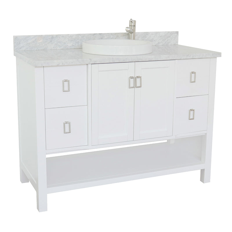 Bellaterra 49" Single Vanity" White Finish Top With White Carrara And Round Sink 400300-WH-WMRD