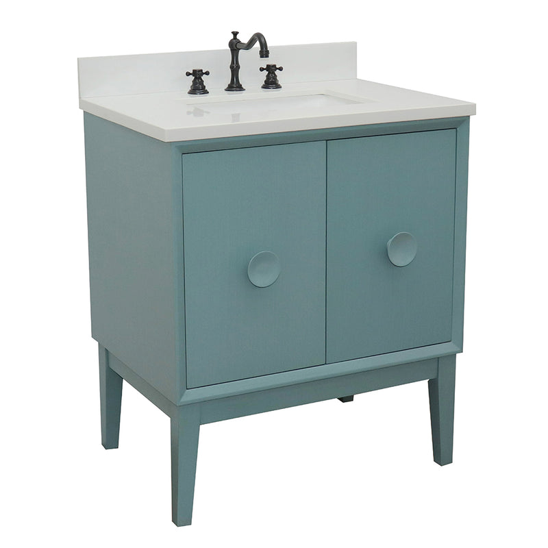 Bellaterra 31" Single Vanity" Aqua Blue Finish Top With White Quartz And Rectangle Sink 400400-AB-WER