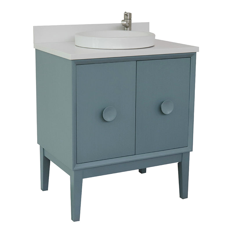 Bellaterra 31" Single Vanity" Aqua Blue Finish Top With White Quartz And Round Sink 400400-AB-WERD