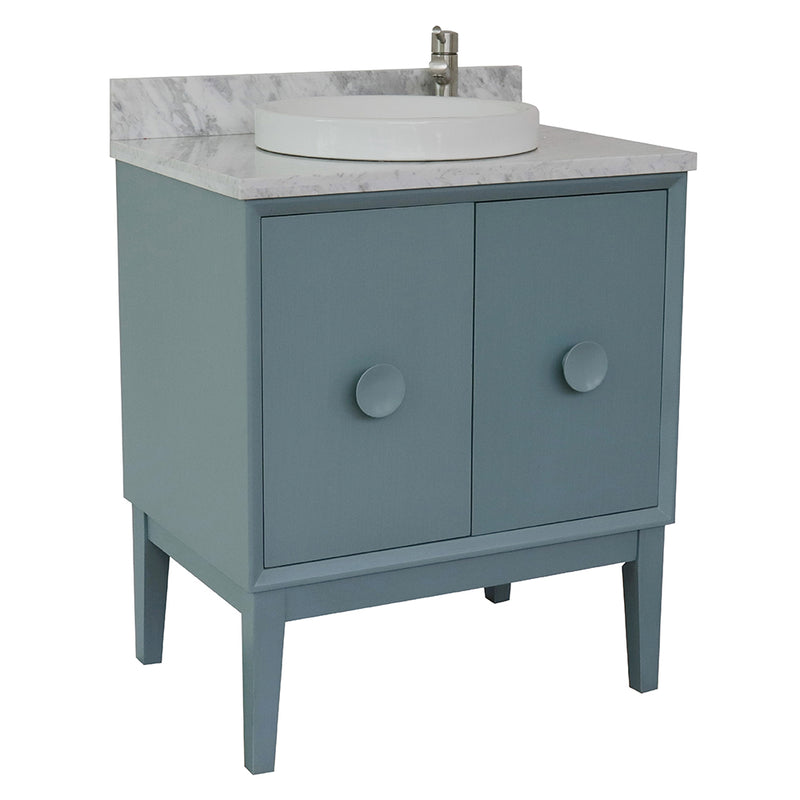 Bellaterra 31" Single Vanity" Aqua Blue Finish Top With White Carrara And Round Sink 400400-AB-WMRD