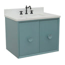 Bellaterra 31" Single Wall Mount Vanity" Aqua Blue Finish Top With White Quartz And Rectangle Sink 400400-CAB-AB-WER