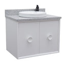 Bellaterra 31" Single Wall Mount Vanity" White Finish Top With Gray Granite And Round Sink 400400-CAB-WH-GYRD