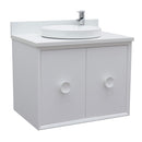 Bellaterra 31" Single Wall Mount Vanity" White Finish Top With White Quartz And Round Sink 400400-CAB-WH-WERD