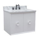 Bellaterra 31" Single Wall Mount Vanity" White Finish Top With White Carrara And Rectangle Sink 400400-CAB-WH-WMR