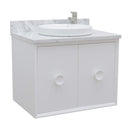 Bellaterra 31" Single Wall Mount Vanity" White Finish Top With White Carrara And Round Sink 400400-CAB-WH-WMRD