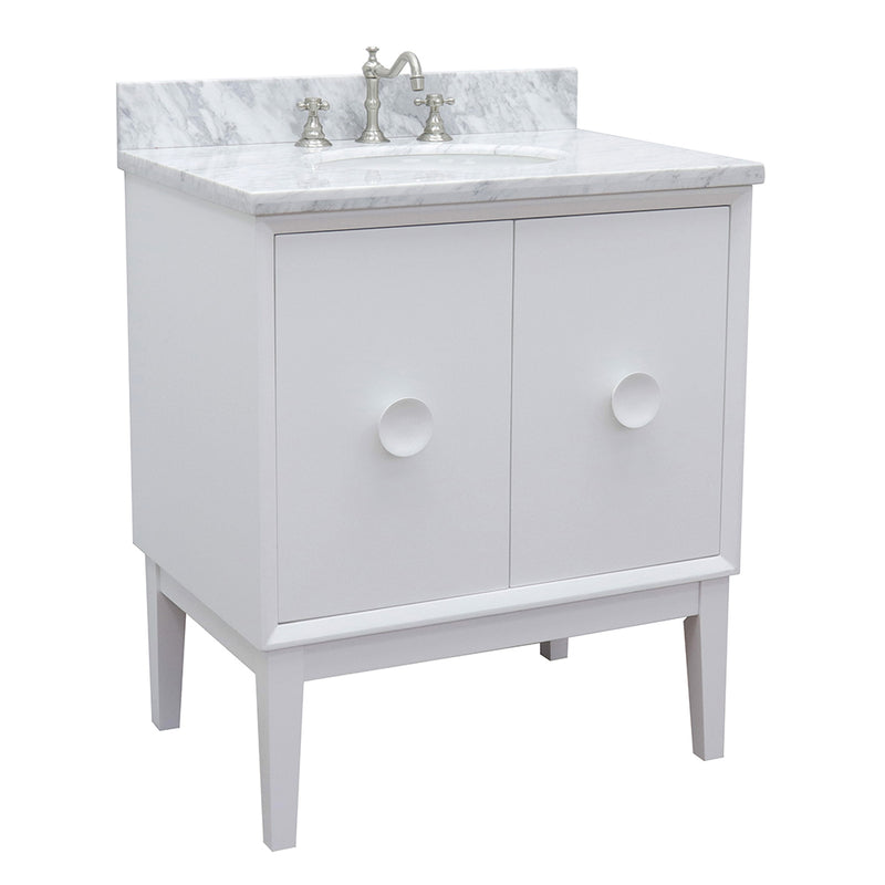 Bellaterra 31" Single Vanity" White Finish Top With White Carrara And Oval Sink 400400-WH-WMO