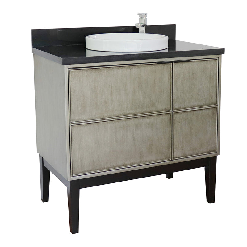 Bellaterra 37" Single Vanity" Linen Brown Finish Top With Black Galaxy And Round Sink 400500-LN-BGRD