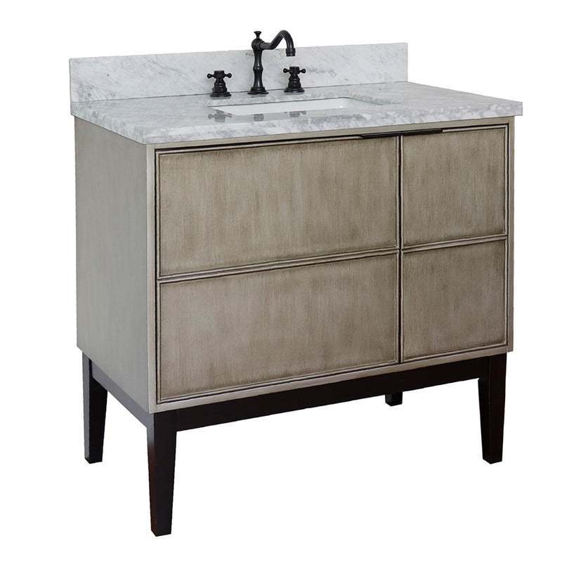 Bellaterra 37" Single Vanity" Linen Brown Finish Top With White Carrara And Rectangle Sink 400500-LN-WMR