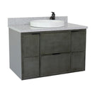 Bellaterra 37" Single Wall Mount Vanity" Linen Gray Finish Top With Gray Granite And Round Sink 400501-CAB-LY-GYRD