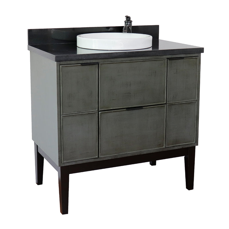 Bellaterra 37" Single Vanity" Linen Gray Finish Top With Black Galaxy And Round Sink 400501-LY-BGRD