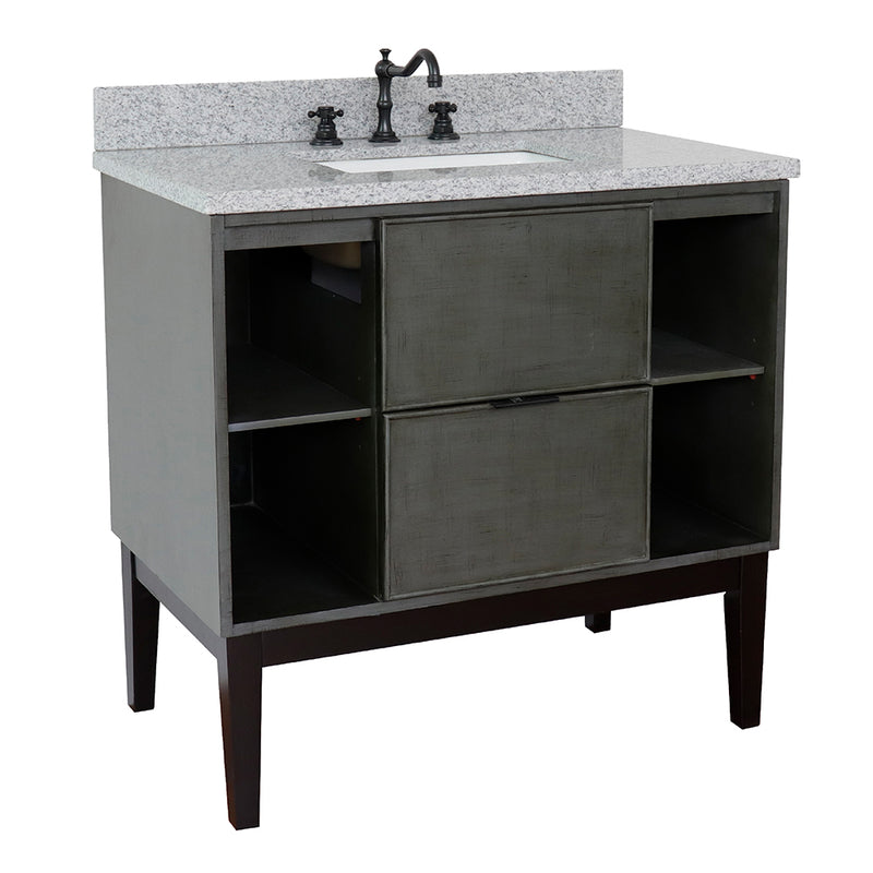 Bellaterra 37" Single Vanity" Linen Gray Finish Top With Gray Granite And Rectangle Sink 400502-LY-GYR