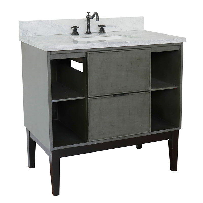 Bellaterra 37" Single Vanity" Linen Gray Finish Top With White Carrara And Rectangle Sink 400502-LY-WMR