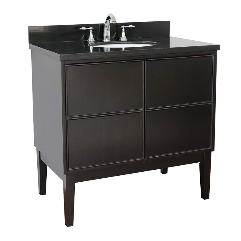 Bellaterra 37" Single Vanity" Cappuccino Finish Top With Black Galaxy And Oval Sink 400503-CP-BGO