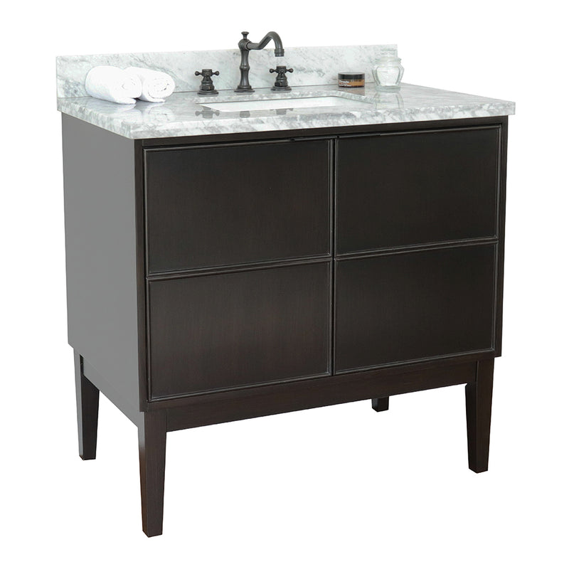 Bellaterra 37" Single Vanity" Cappuccino Finish Top With White Carrara And Rectangle Sink 400503-CP-WMR