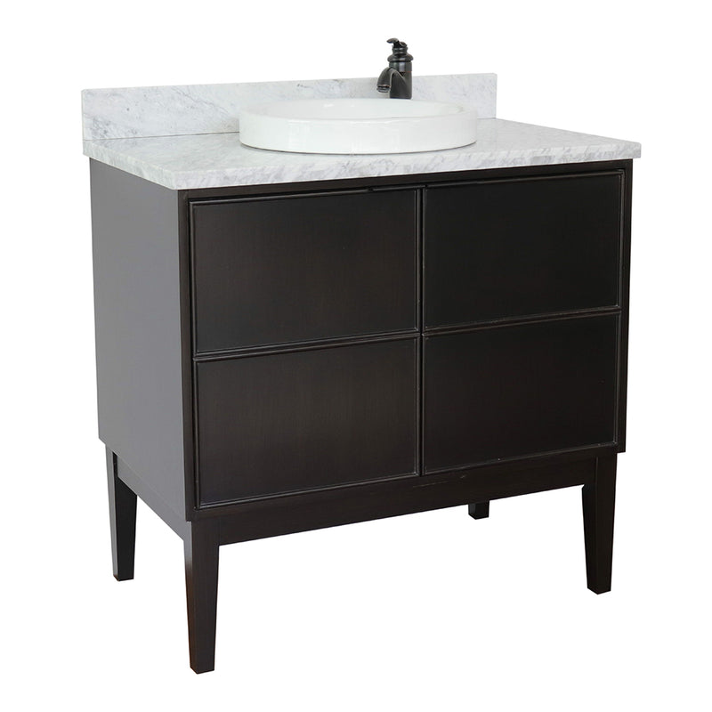 Bellaterra 37" Single Vanity" Cappuccino Finish Top With White Carrara And Round Sink 400503-CP-WMRD