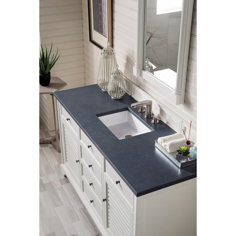 James Martin Savannah 60" Single Vanity Cabinet Bright White with 3 cm Charcoal Soapstone Quartz Top 238-104-V60S-BW-3CSP